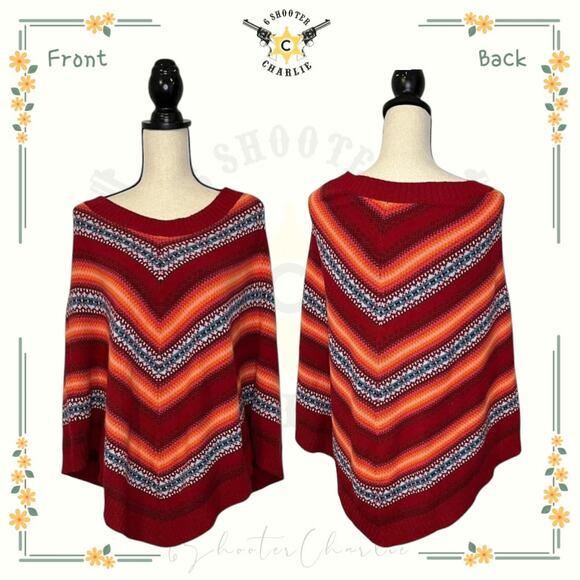 Vintage 90s Y2K Tommy Hilfiger Knit Baja Poncho Boho Festival Pull Over One Size - Picture 1 of 7